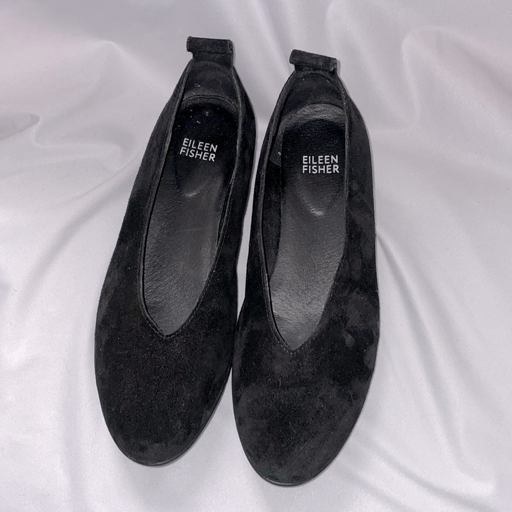 Eileen Fisher Humor Wedge Ballet Flat in Suede Black size 6.5